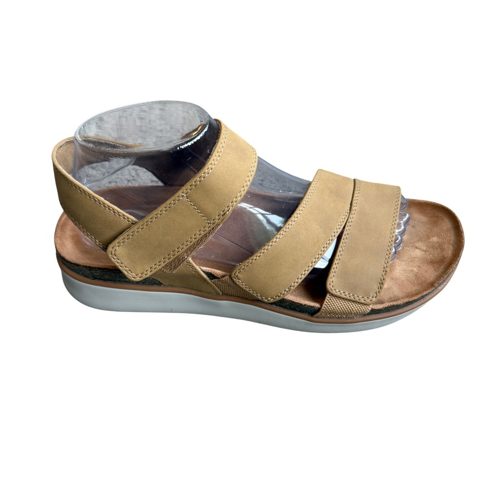 Skechers Womens Tan Strappy Wedge Sandals Hook and Loop Ankle Strap Size 9